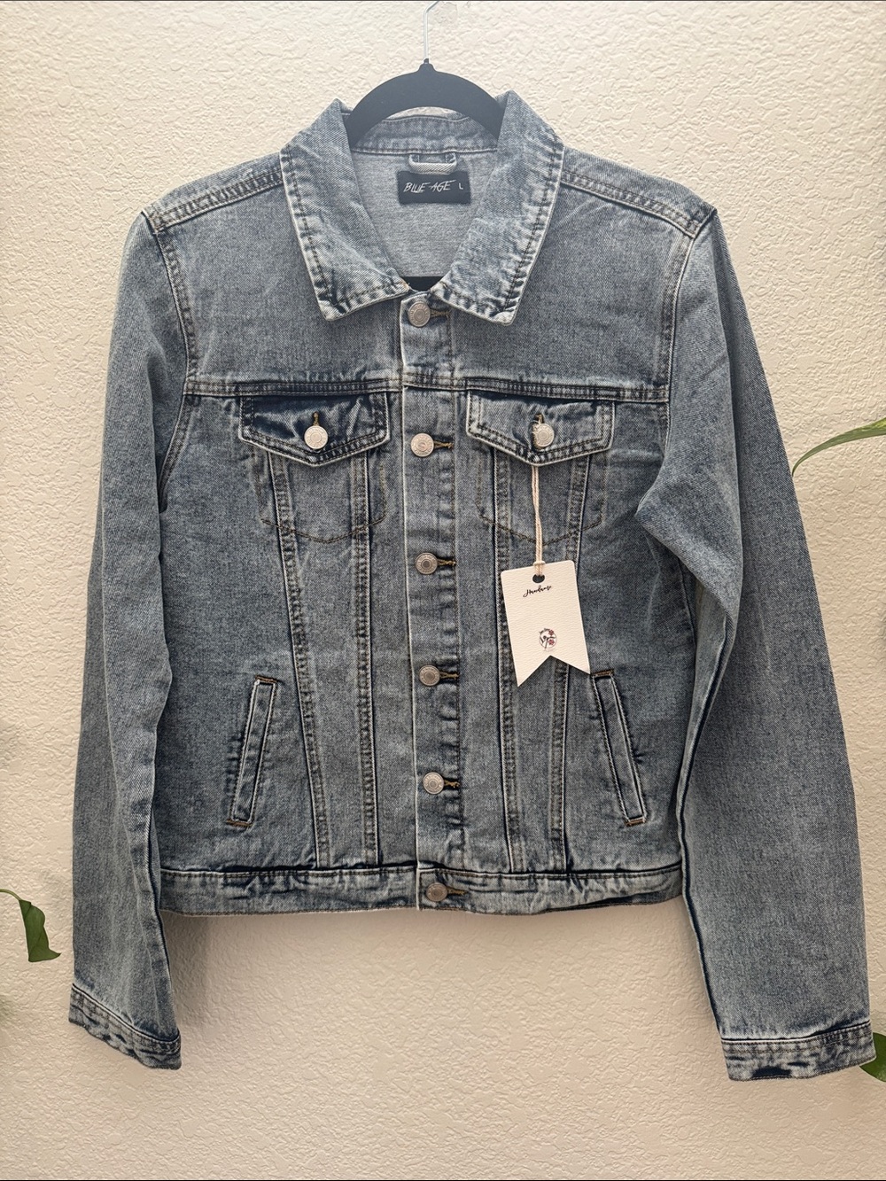 Vintage Wash Denim Jacket Classic Blue Jean Jacket Size Large